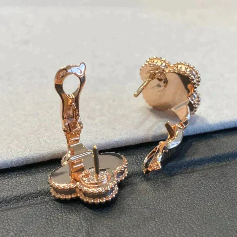 [Solara Jewelry]CLOVER MEDIUM 1 MOTIFS GRAY MOP  DIAMOND EARRINGS