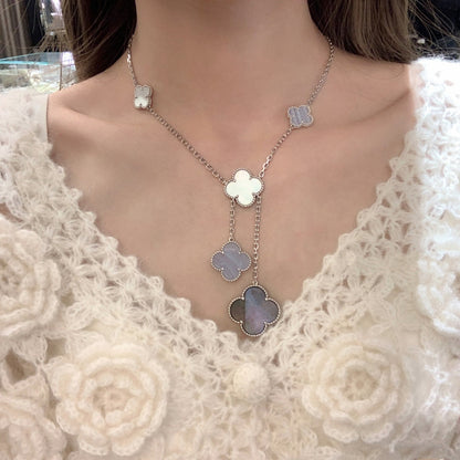 [Solara Jewelry]CLOVER MOP CHALCEDONY NECKLACE SILVER 6 MOTIF