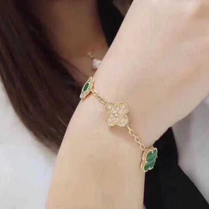 [Solara Jewelry]CLOVER  5 MOTIF MALACHITE DIAMOND BRACELET