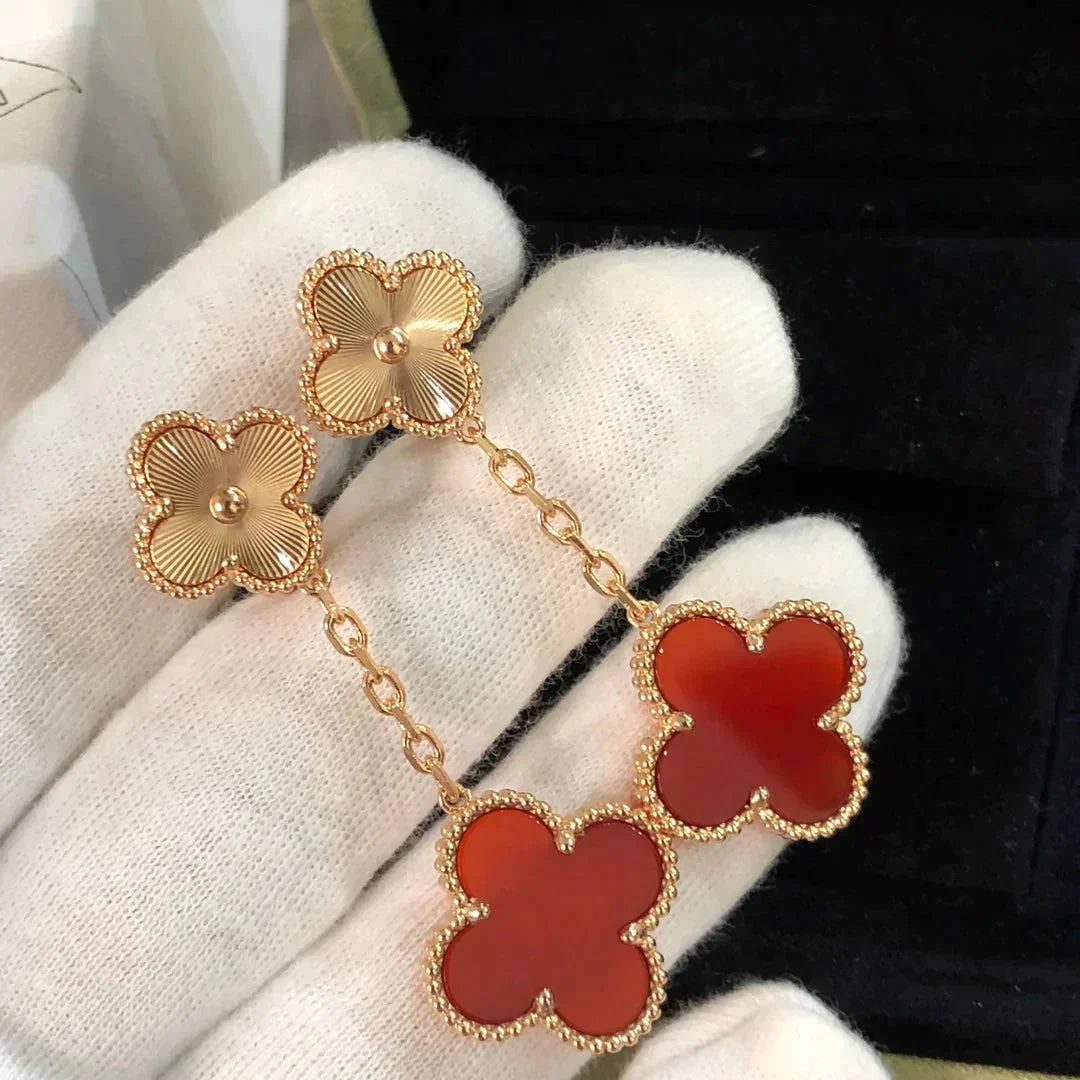[Solara Jewelry]CLOVER 2 MOTIF  LASER CARNELIAN EARRINGS