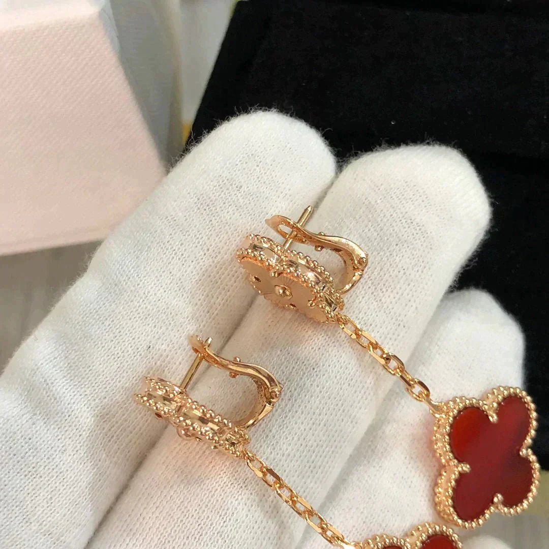 [Solara Jewelry]CLOVER 2 MOTIF  LASER CARNELIAN EARRINGS