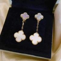 [Solara Jewelry]CLOVER 2 MOTIF WHITE MOP EARRINGS