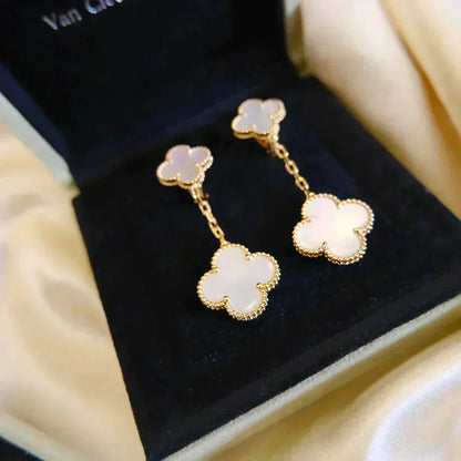 [Solara Jewelry]CLOVER 2 MOTIF WHITE MOP EARRINGS