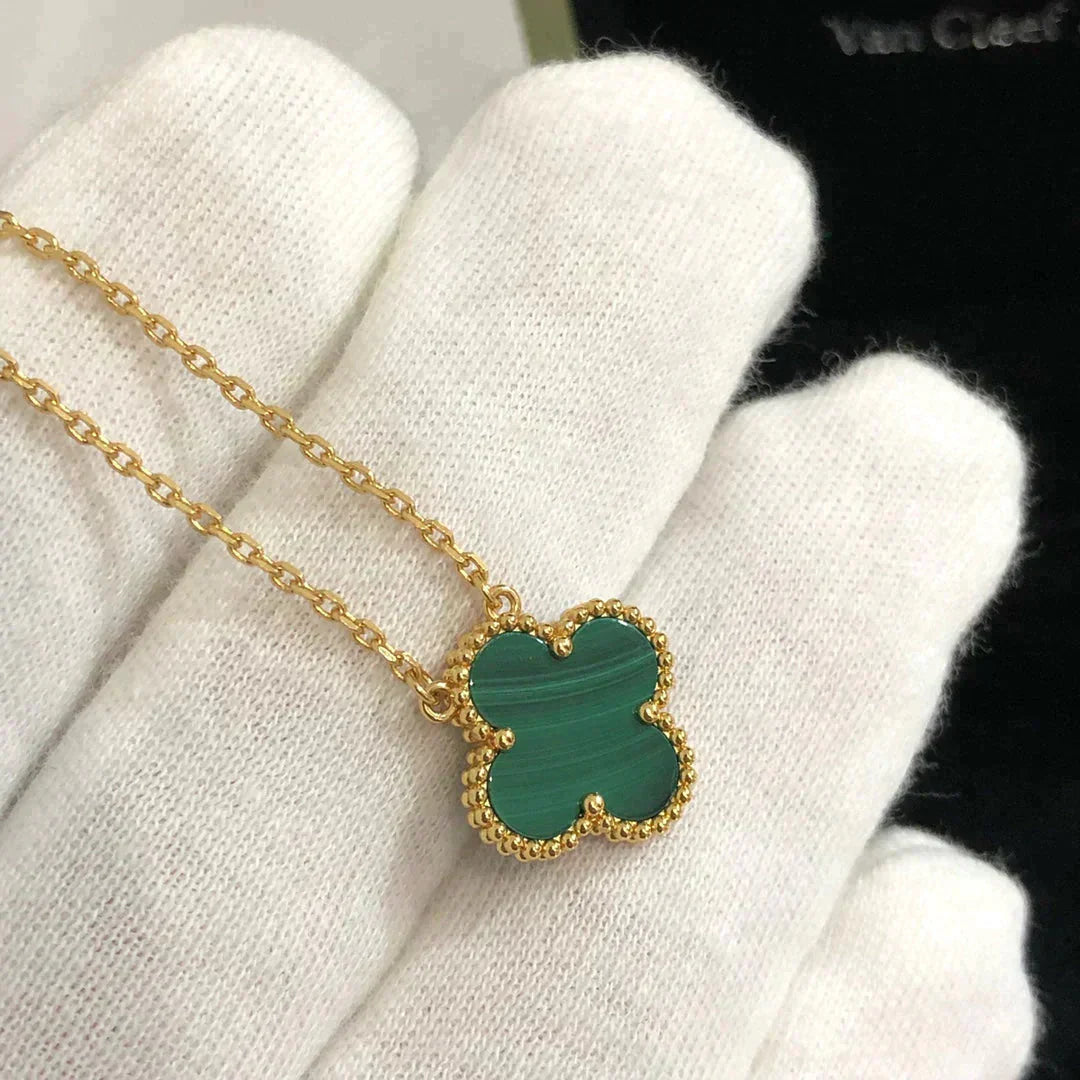 [Solara Jewelry]CLOVER 15MM MALACHITE SINGLE FLOWER  NECKLACE