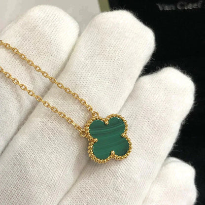 [Solara Jewelry]CLOVER 15MM MALACHITE SINGLE FLOWER  NECKLACE
