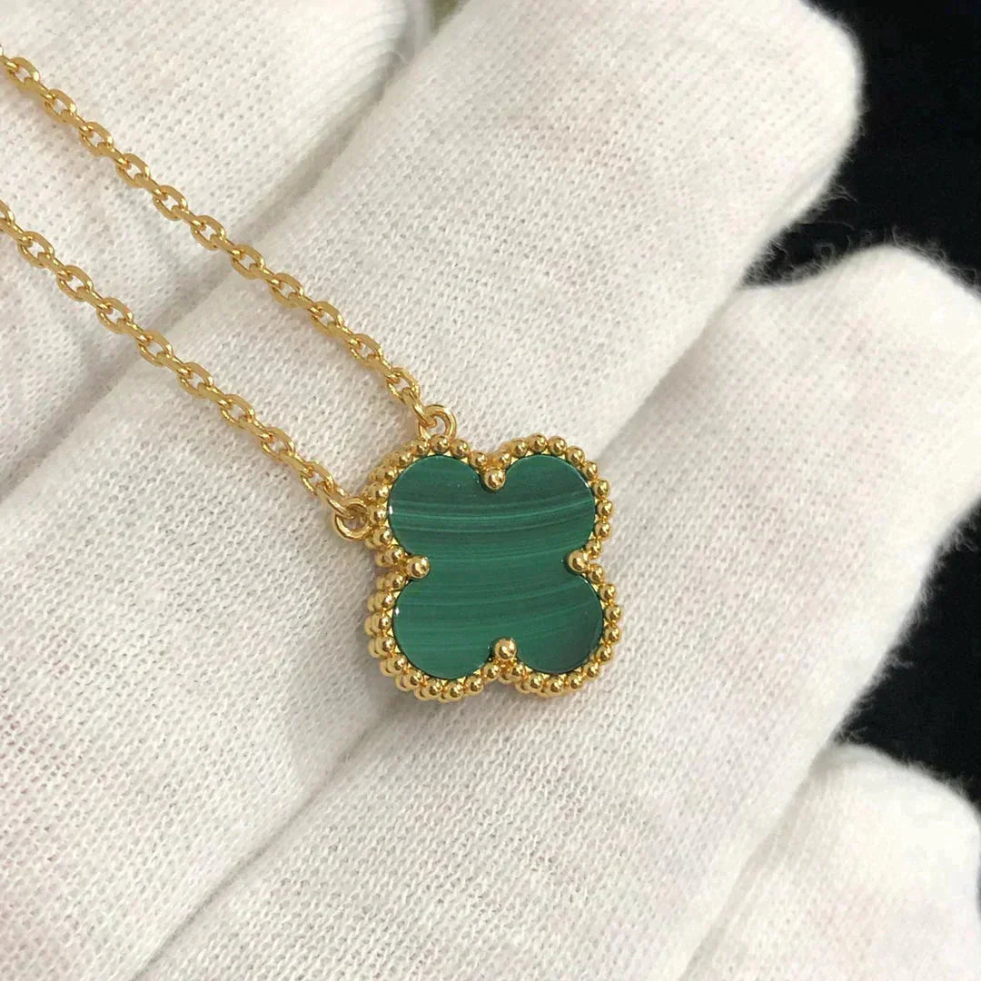 [Solara Jewelry]CLOVER 15MM MALACHITE SINGLE FLOWER  NECKLACE