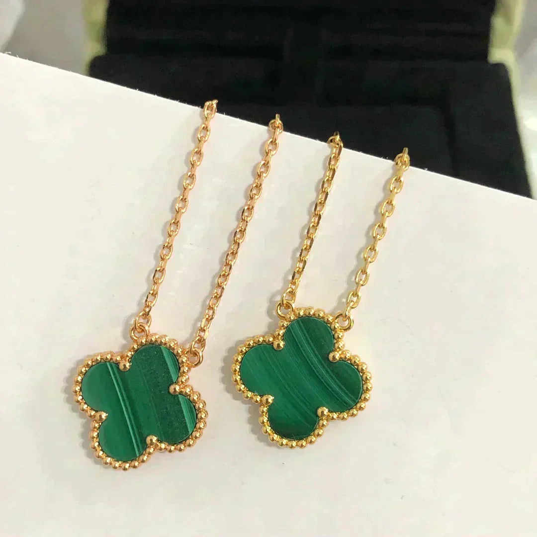 [Solara Jewelry]CLOVER 15MM MALACHITE SINGLE FLOWER  NECKLACE