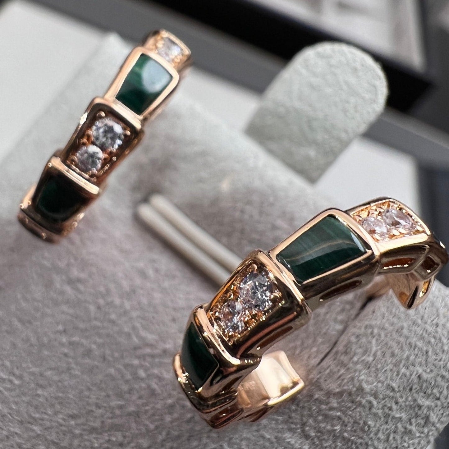 [Solara Jewelry]SERPENTI MALACHITE PINK GOLD EARRINGS