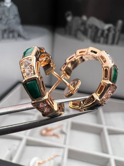 [Solara Jewelry]SERPENTI MALACHITE PINK GOLD EARRINGS