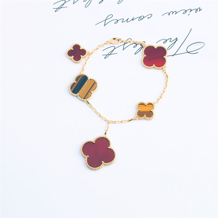 [Solara Jewelry]CLOVER BRACELET 5 MOTIFS CARNELIAN TIGER EYE