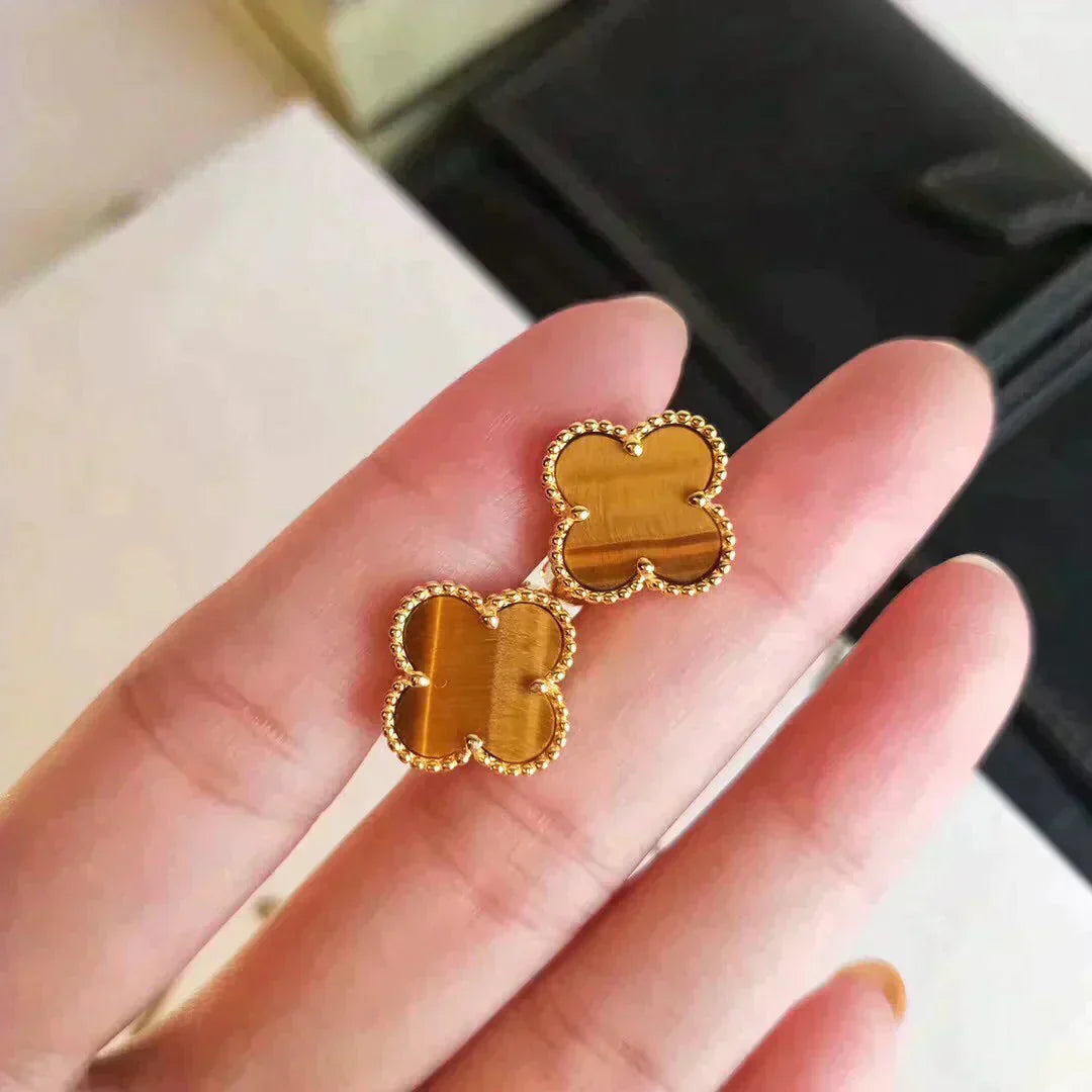 [Solara Jewelry]CLOVER MEDIUM 1 MOTIFS TIGER EYE EARRINGS