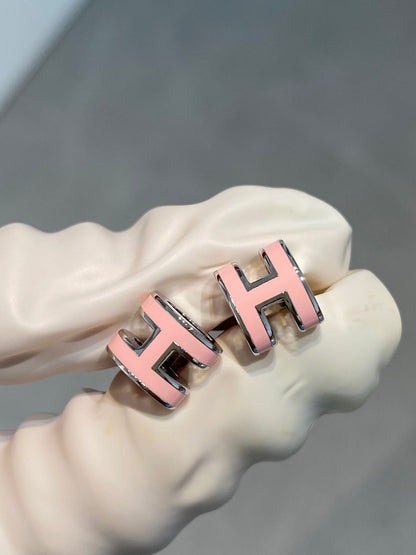 [Solara Jewelry]MINI POP H SILVER EARRINGS PINK