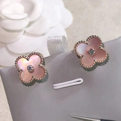 [Solara Jewelry]CLOVER MEDIUM 1 MOTIFS  PINK MOP DIAMOND EARRINGS