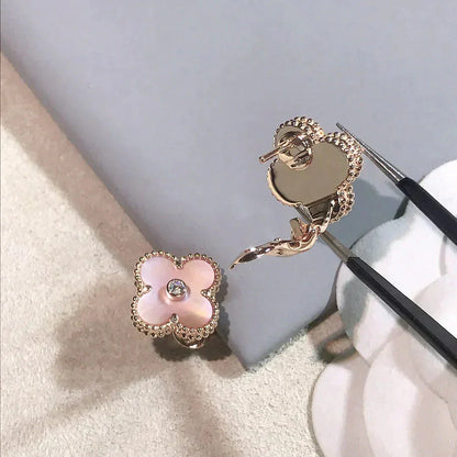 [Solara Jewelry]CLOVER MEDIUM 1 MOTIFS  PINK MOP DIAMOND EARRINGS