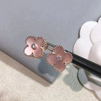 [Solara Jewelry]CLOVER MEDIUM 1 MOTIFS  PINK MOP DIAMOND EARRINGS