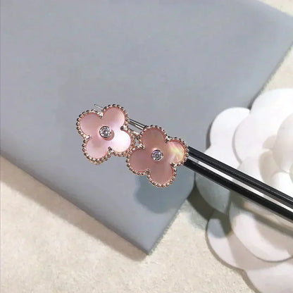 [Solara Jewelry]CLOVER MEDIUM 1 MOTIFS  PINK MOP DIAMOND EARRINGS