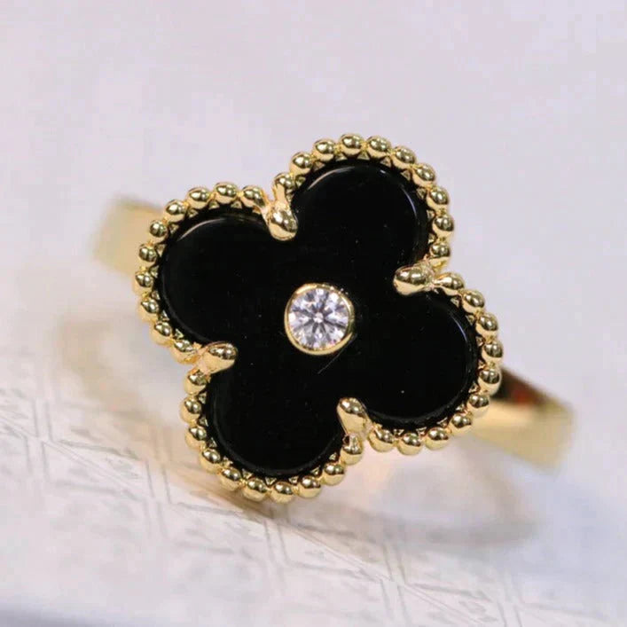 [Solara Jewelry]CLOVER ONYX RING GOLD DIAMOND