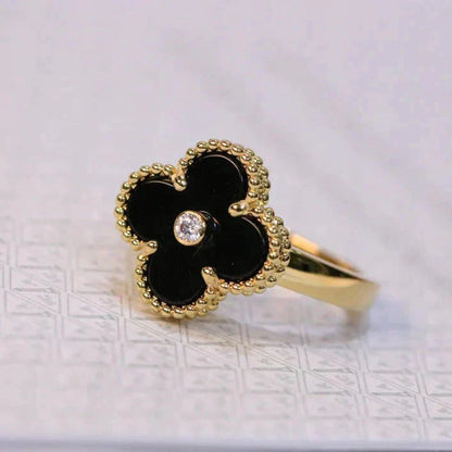 [Solara Jewelry]CLOVER ONYX RING GOLD DIAMOND