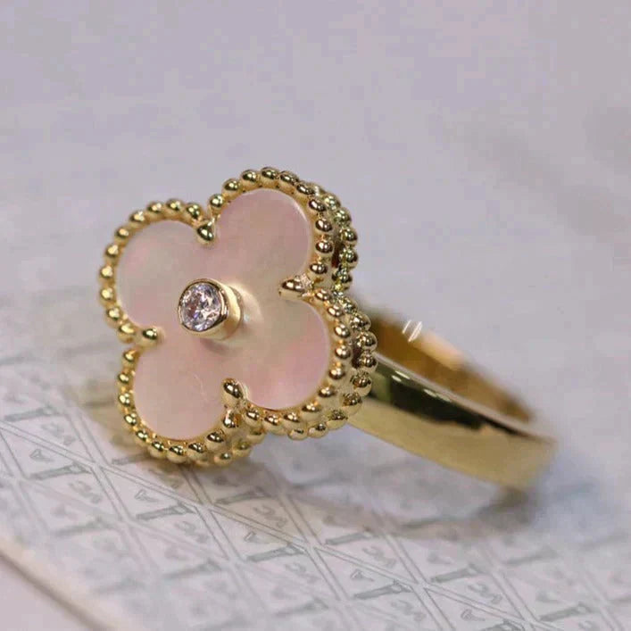 [Solara Jewelry]CLOVER PINK MOP RING GOLD DIAMOND