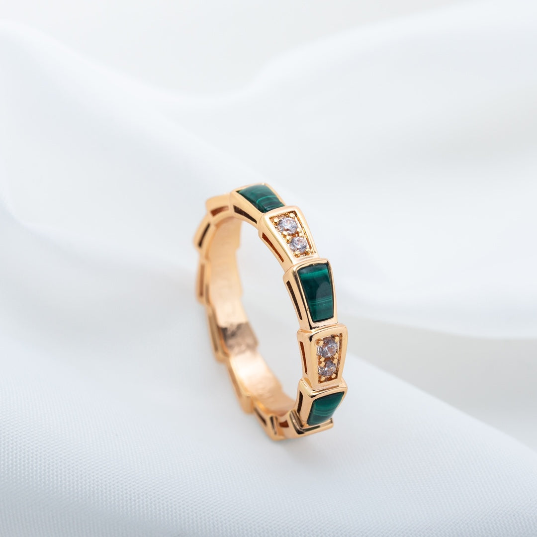 [Solara Jewelry]SERPENTI RING PINK GOLD MALACHITE DIAMOND 3MM
