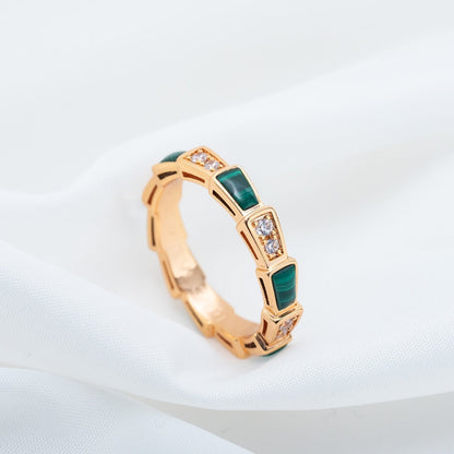[Solara Jewelry]SERPENTI RING PINK GOLD MALACHITE DIAMOND 3MM