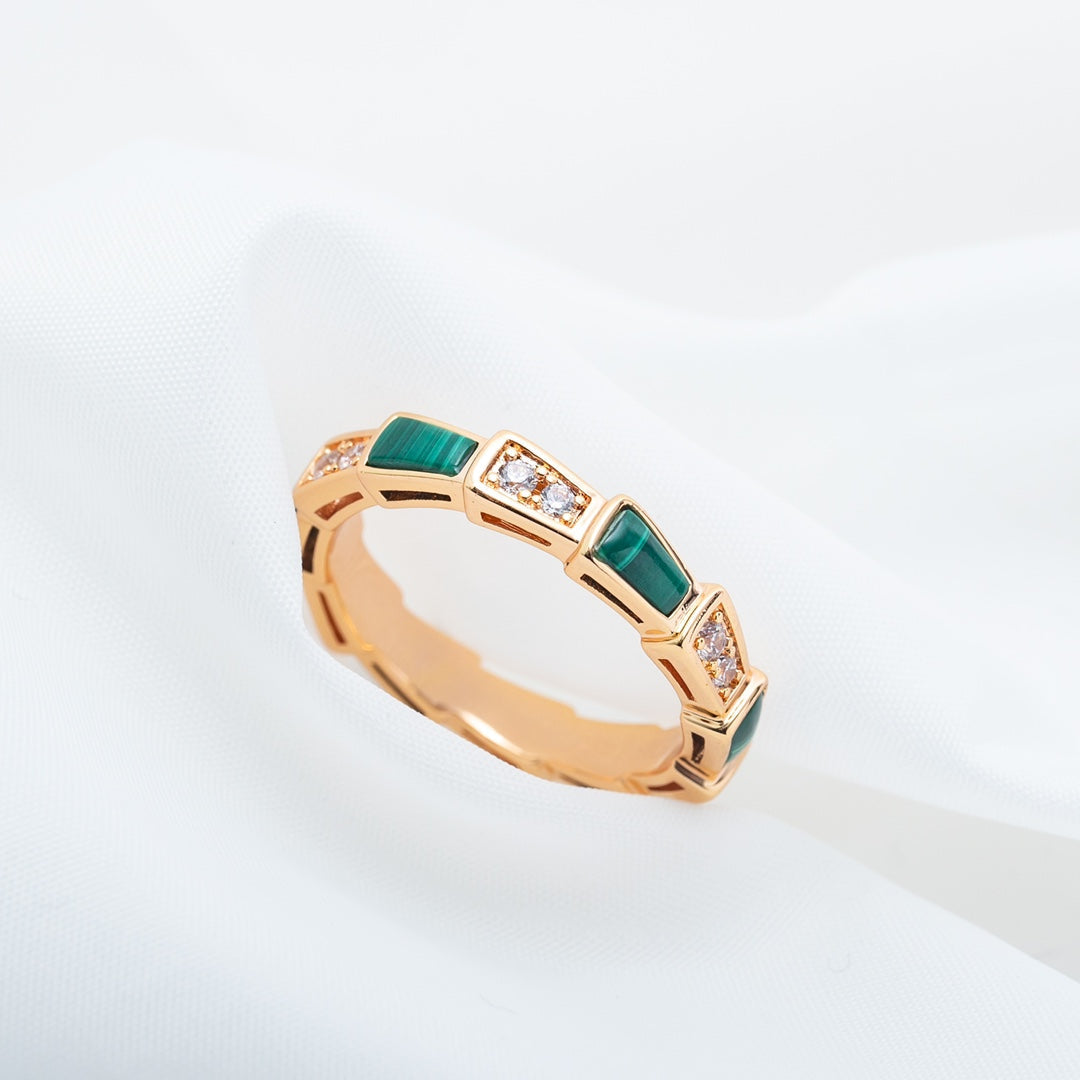 [Solara Jewelry]SERPENTI RING PINK GOLD MALACHITE DIAMOND 3MM