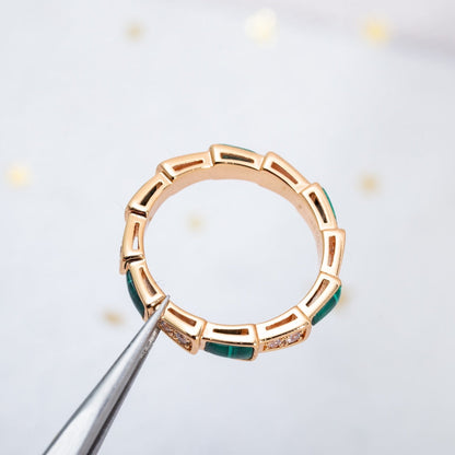 [Solara Jewelry]SERPENTI RING PINK GOLD MALACHITE DIAMOND 3MM