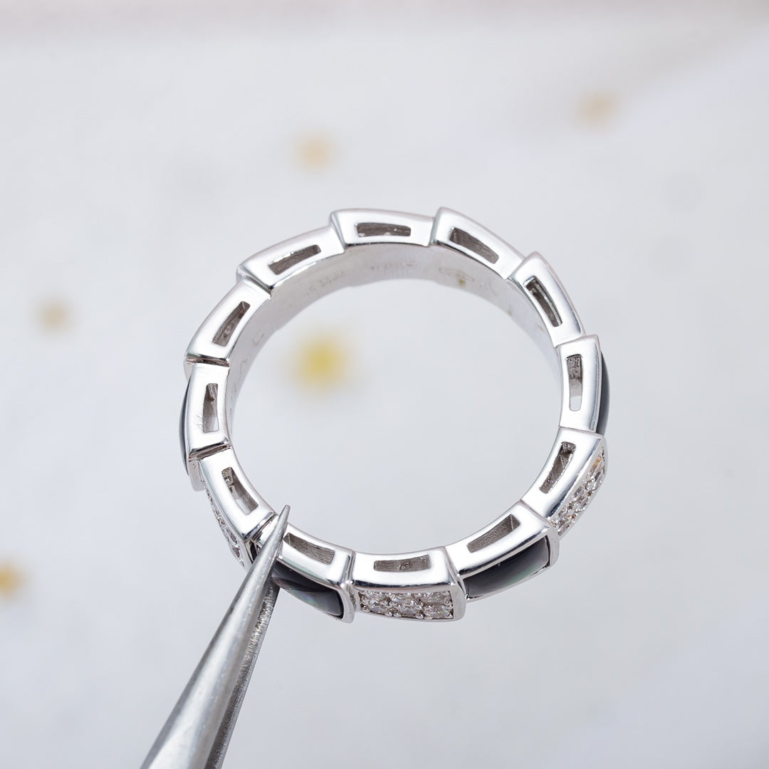 [Solara Jewelry]SERPENTI RING SILVER DIAMOND BLACK MOP 4MM