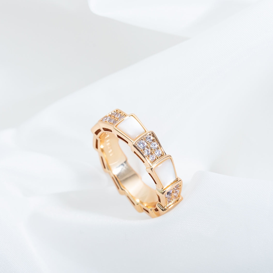 [Solara Jewelry]SERPENTI RING PINK GOLD MOP DIAMOND PAVED 4MM