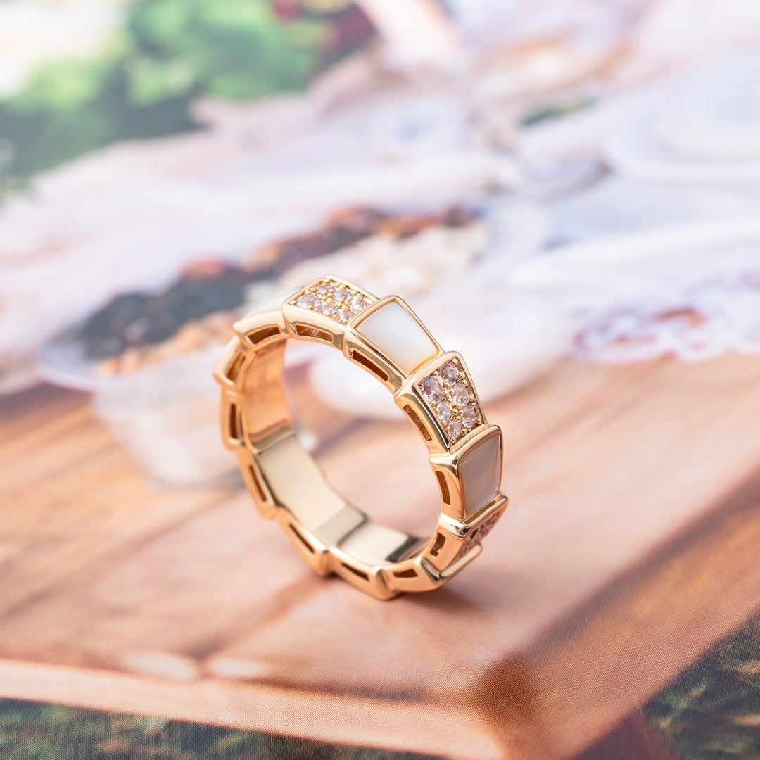 [Solara Jewelry]SERPENTI RING PINK GOLD MOP DIAMOND PAVED 4MM