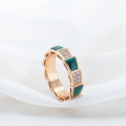 [Solara Jewelry]SERPENTI RING PINK GOLD MALACHITE DIAMOND PAVED 4MM
