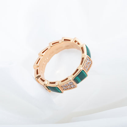 [Solara Jewelry]SERPENTI RING PINK GOLD MALACHITE DIAMOND PAVED 4MM