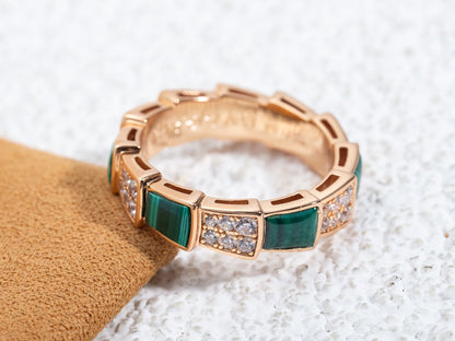 [Solara Jewelry]SERPENTI RING PINK GOLD MALACHITE DIAMOND PAVED 4MM