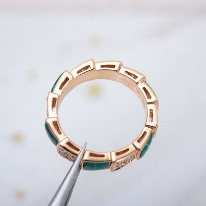 [Solara Jewelry]SERPENTI RING PINK GOLD MALACHITE DIAMOND PAVED 4MM