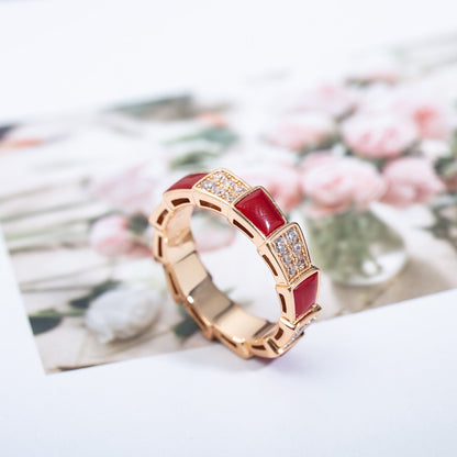 [Solara Jewelry]SERPENTI RING PINK GOLD CARNELIAN DIAMOND PAVED 4MM