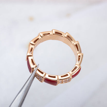 [Solara Jewelry]SERPENTI RING PINK GOLD CARNELIAN DIAMOND PAVED 4MM