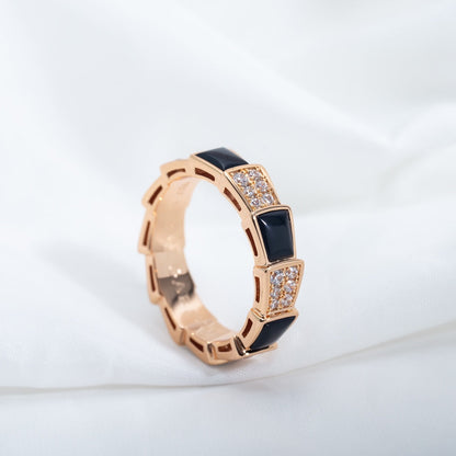 [Solara Jewelry]SERPENTI RING PINK GOLD BLACK MOP DIAMOND PAVED 4MM