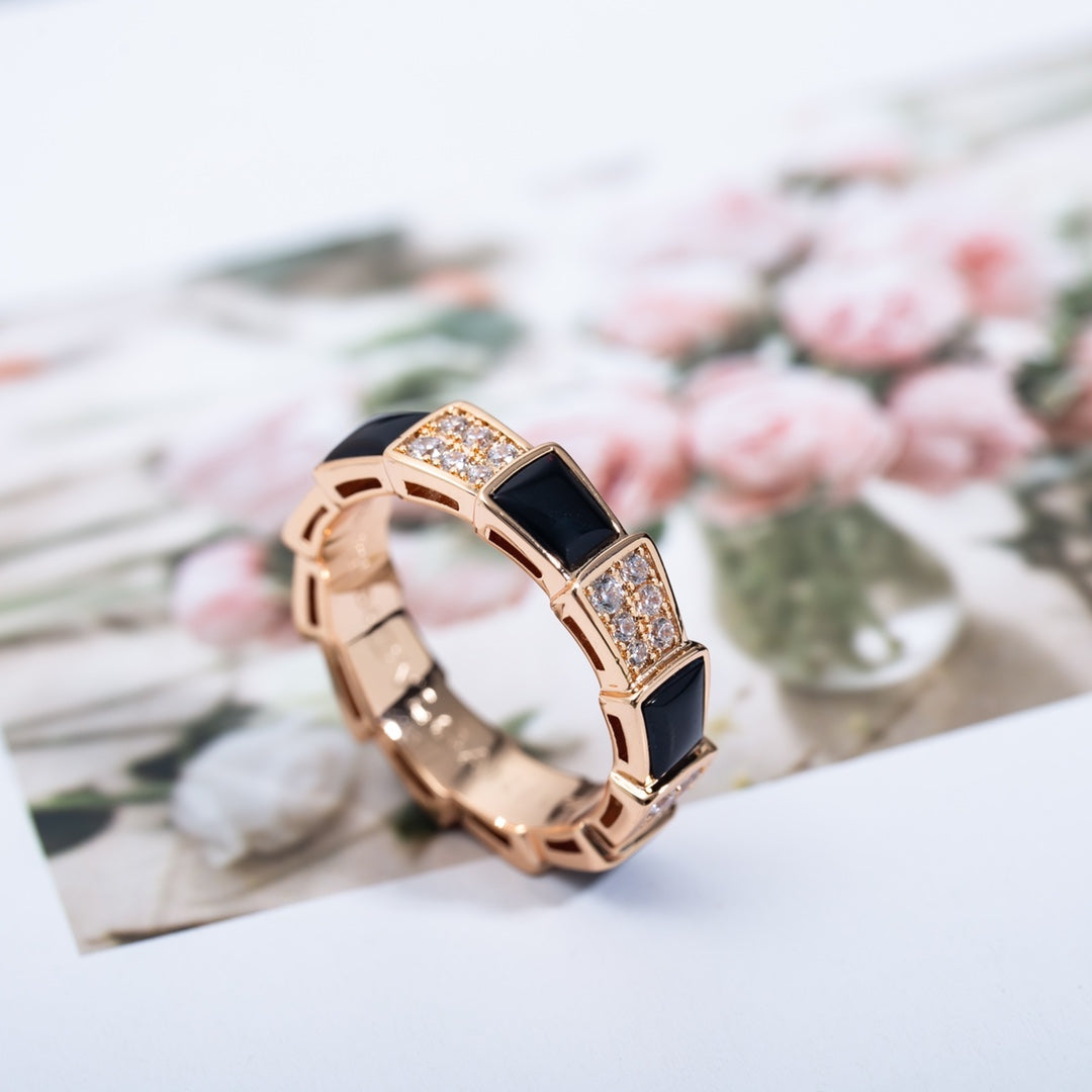 [Solara Jewelry]SERPENTI RING PINK GOLD BLACK MOP DIAMOND PAVED 4MM