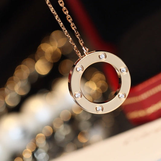 [Solara Jewelry]LOVE NECKLACE 16MM 6 DIAMONDS PINK GOLD