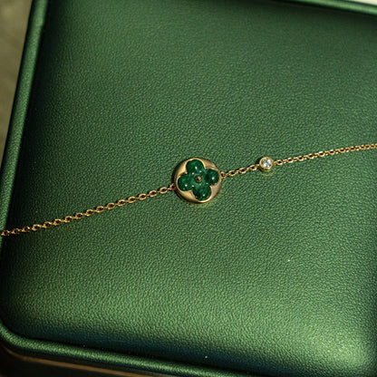 [Solara Jewelry]SUN MALACHITE 1 DIAMOND PINK GOLD BRACELET