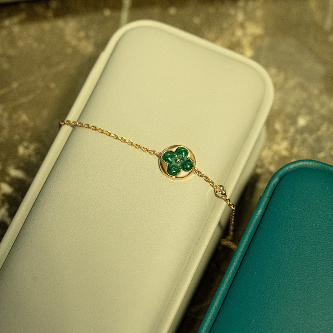 [Solara Jewelry]SUN MALACHITE 1 DIAMOND PINK GOLD BRACELET