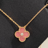 [Solara Jewelry]CLOVER 15MM DIAMOND RHODONITE NECKLACE