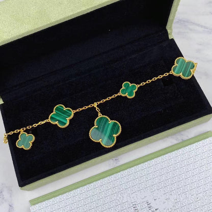 [Solara Jewelry]MAGIC CLOVER MALACHITE GOLD BRACELET 5 MOTIFS
