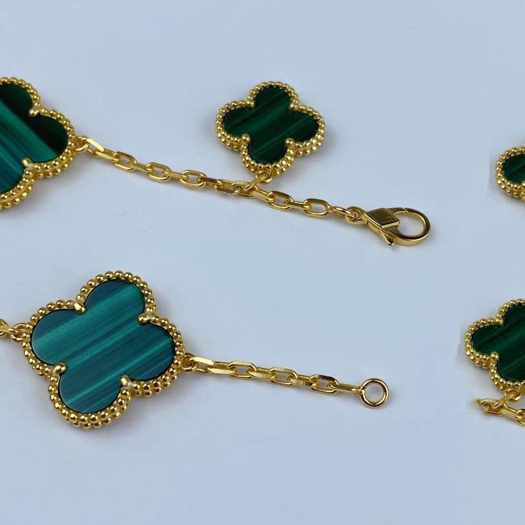 [Solara Jewelry]MAGIC CLOVER MALACHITE GOLD BRACELET 5 MOTIFS