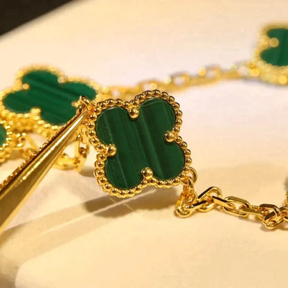 [Solara Jewelry]CLOVER 5 MOTIFS MALACHITE BRACELET