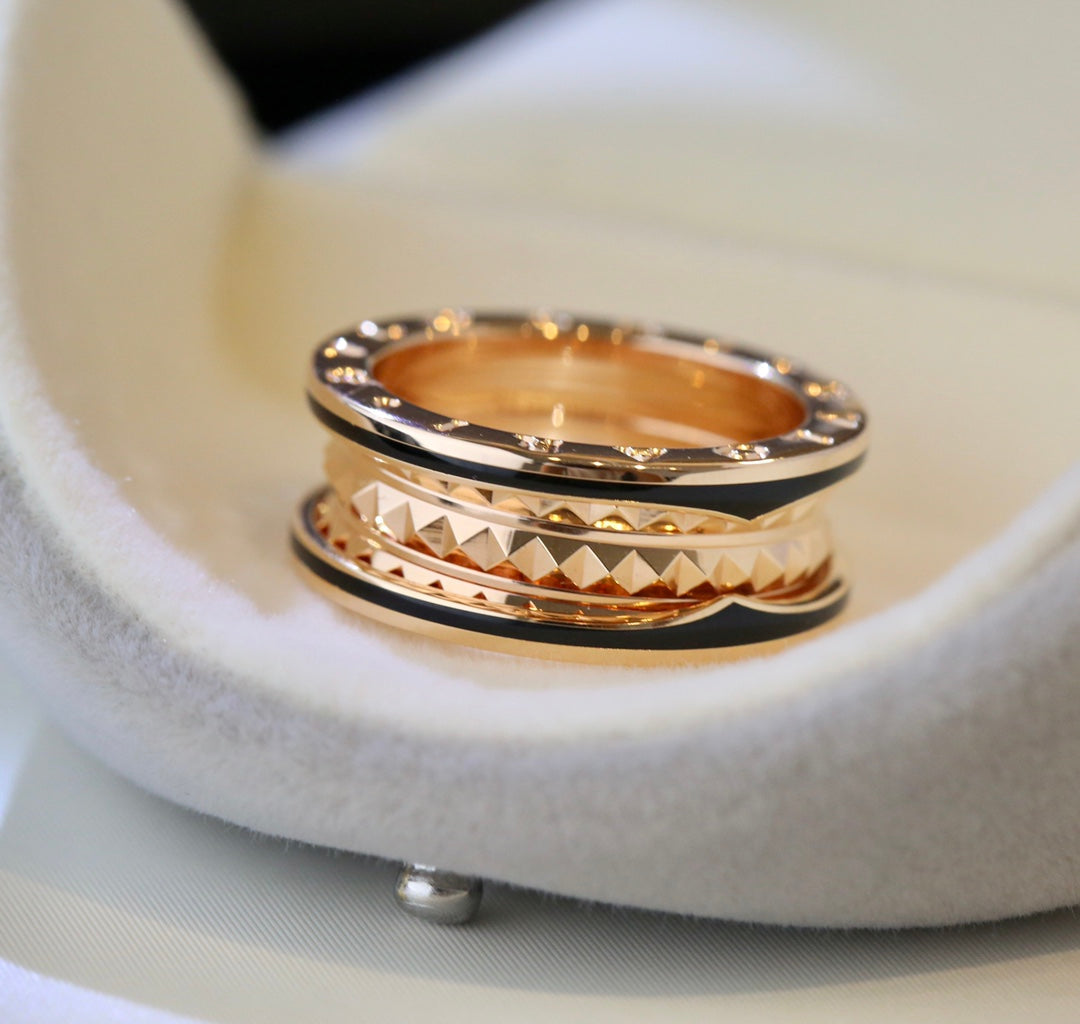 [Solara Jewelry]ZERO 1 PINK GOLD BLACK CERAMIC RING