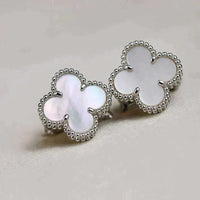 [Solara Jewelry]CLOVER MEDIUM 1 MOTIFS  WHITE MOP EARRINGS SILVER