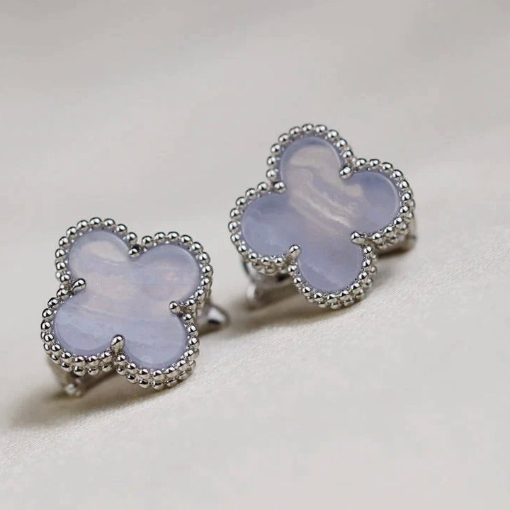 [Solara Jewelry]CLOVER MEDIUM 1 MOTIFS  WHITE MOP EARRINGS SILVER