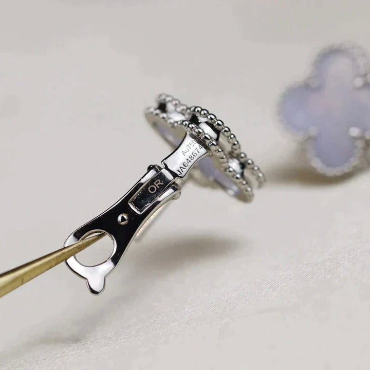 [Solara Jewelry]CLOVER MEDIUM 1 MOTIFS  WHITE MOP EARRINGS SILVER