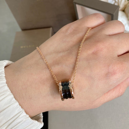 [Solara Jewelry]ZERO 1 BLACK CERAMIC PINK GOLD NECKLACE